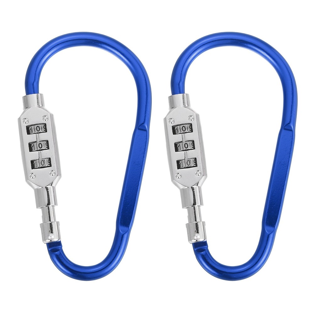 2 Pcs 4.8" x 2.4" D-Shaped 3-Digit Code Combination Lock D-Ring Clip, Blue
