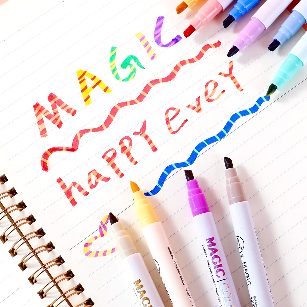 12pcs Double-ended Magic Color Changing Highlighter Pen Set