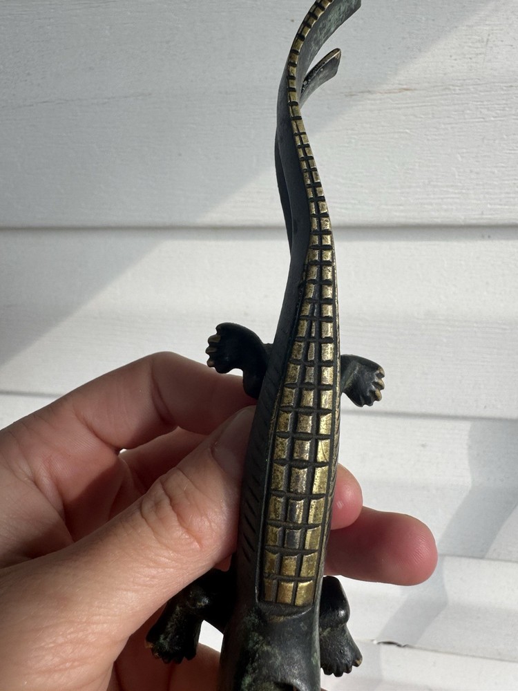 Vintage Mid Century Cast Brass Alligator Crocodile Nut Cracker Nutcracker 8"