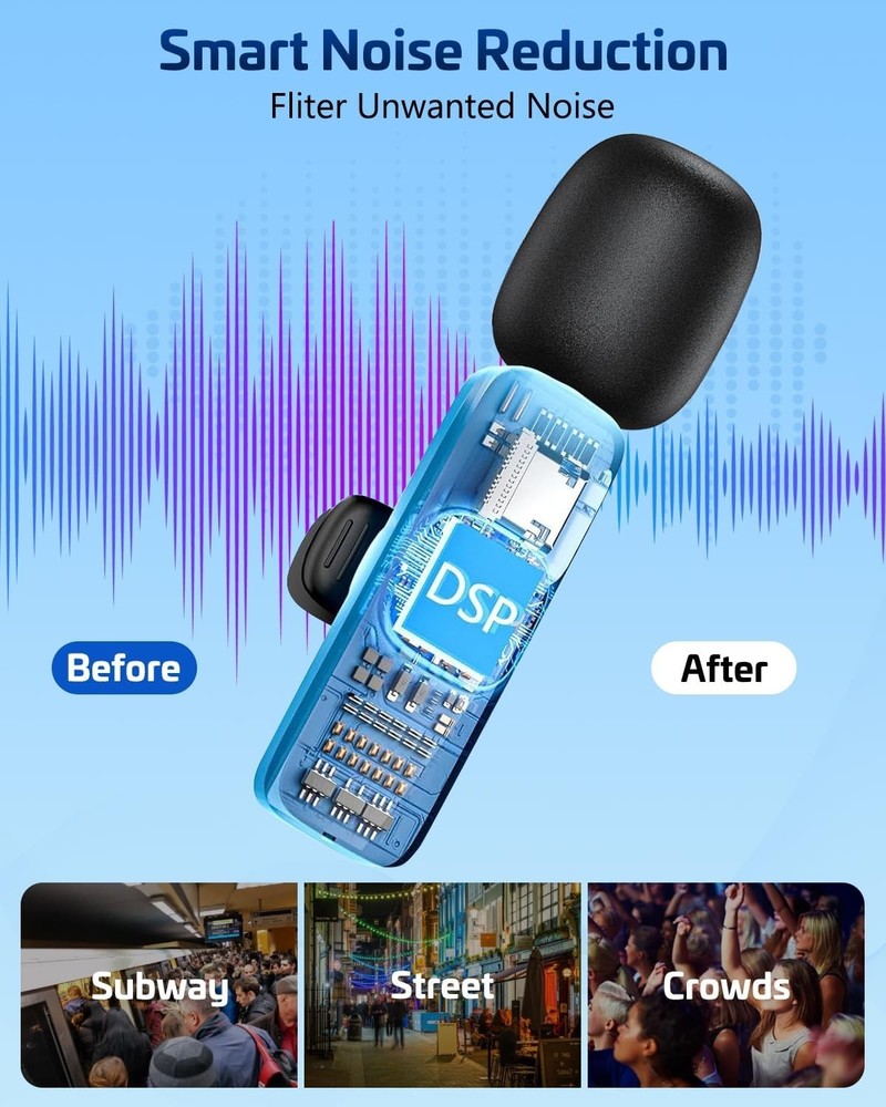 Pink Wireless Lavalier Microphone for iPhone & Android - Mini Clip-On Mic with N