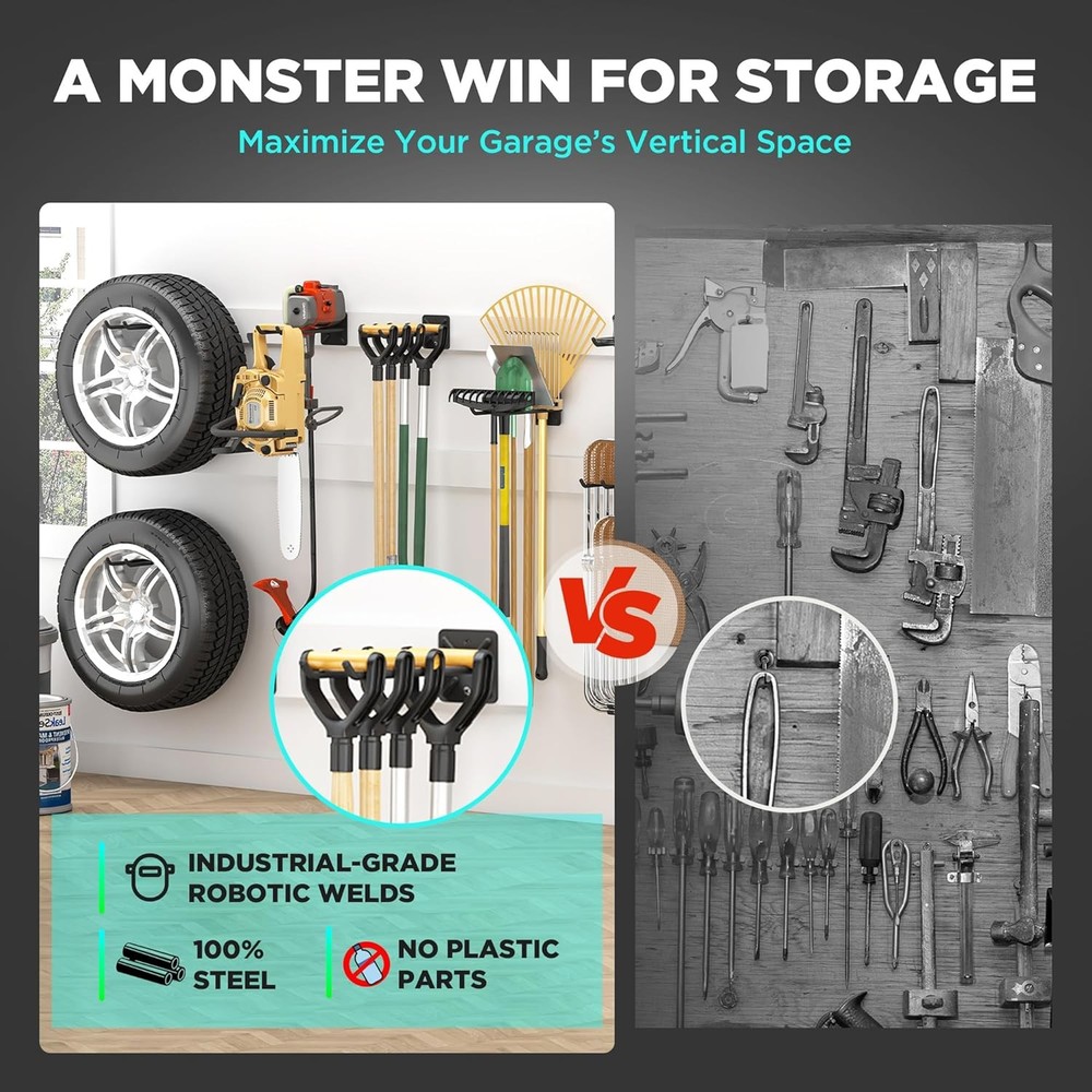 6 Pack Garage Storage System Hooks, Heavy Duty Wall Mount 6, Black