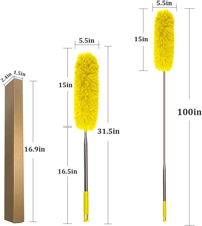 Microfiber Feather Duster Extendable Cobweb Duster with 100 Inches Extra Long Po