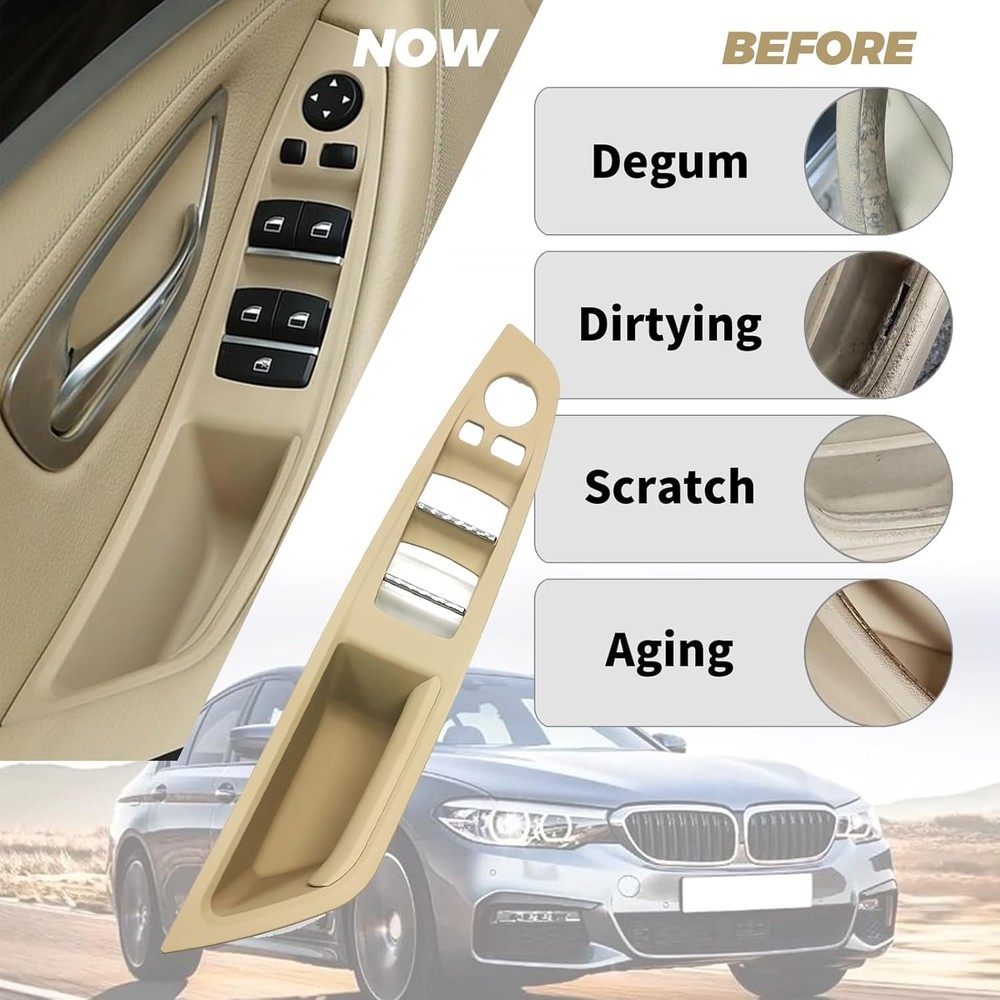 Window Switch Panel Door Handle Compatible with BMW 5 Series 2010-2016 Beige