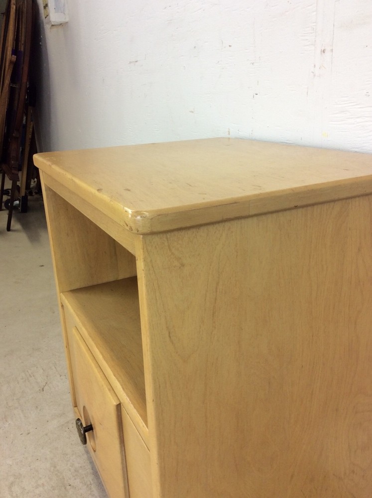 Mid Century Modern Maple Nightstand with One Drawer