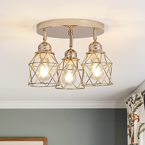 Kitchen Light Fixtures Ceiling Mount, 3-Lights Multi-Directional Ceiling Gold