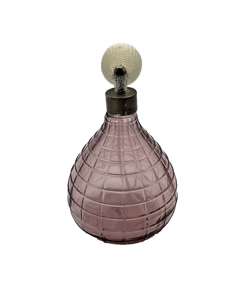 Vintage Hand Crafted Lavender Bulb Grid 5" Glass Perfume Atomizer