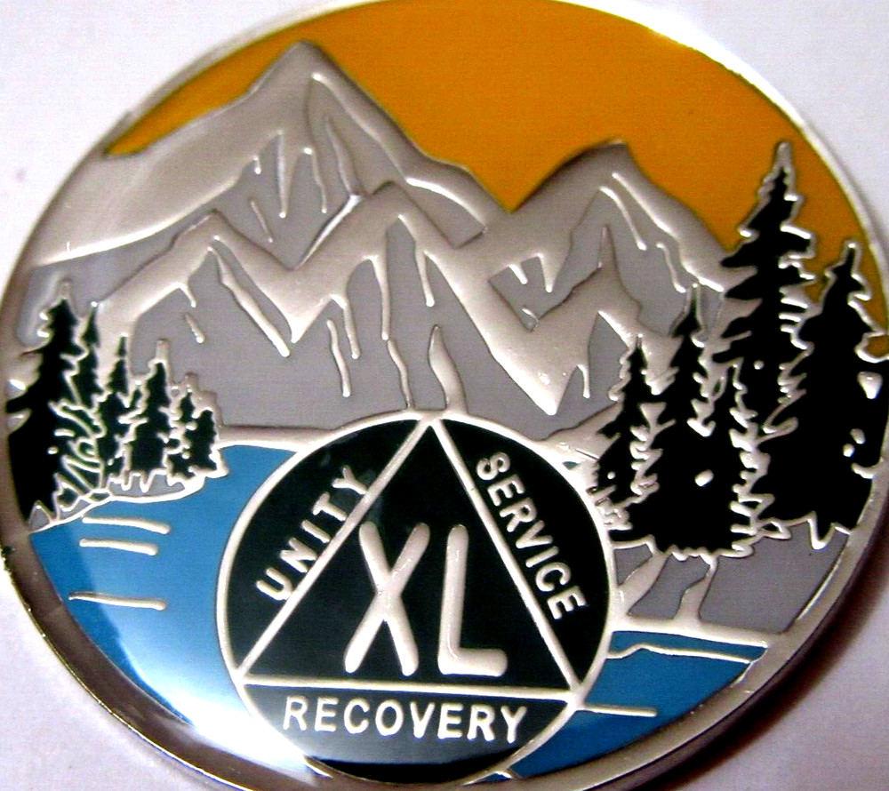 Mountain Blue green Alcoholics Anonymous 40 year AA silver Medallion Coin Token