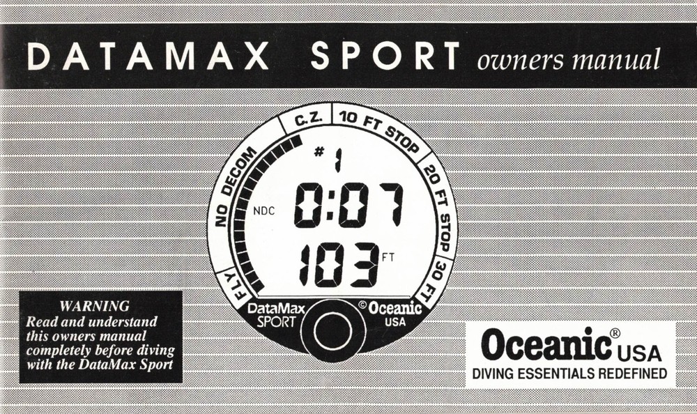 Oceanic Datamax Sport (Black Button) Dive Computer Manual Printed  51 Pages