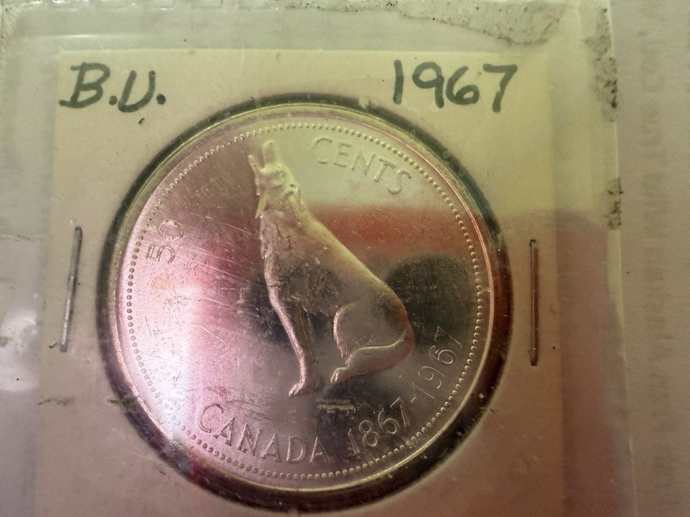 1867 - 1967 Canada Silver 50 Cent Howling Wolf Elizabeth