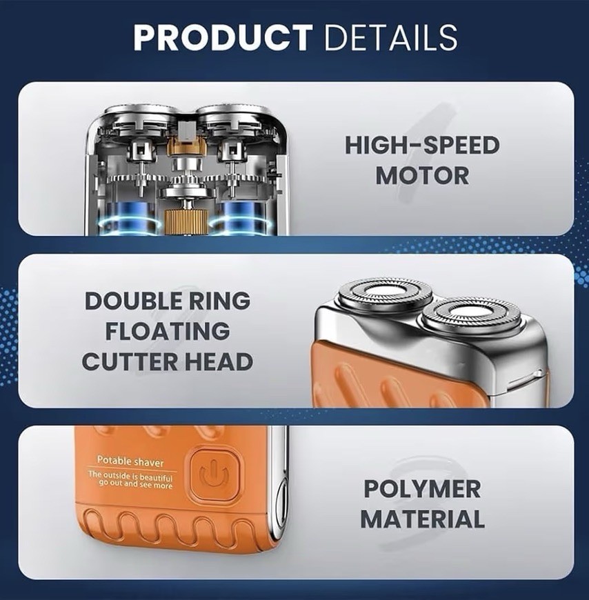 Portable Electric Mini Shaver USB-C Rechargeable Double Ring Razor IPX7