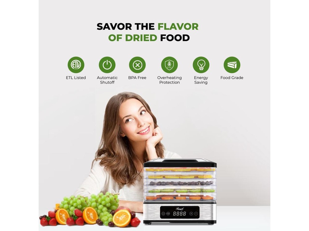 Rosewill Compact Food Dehydrator, 5 Stackable Trays with Adjustable 48H Timer an