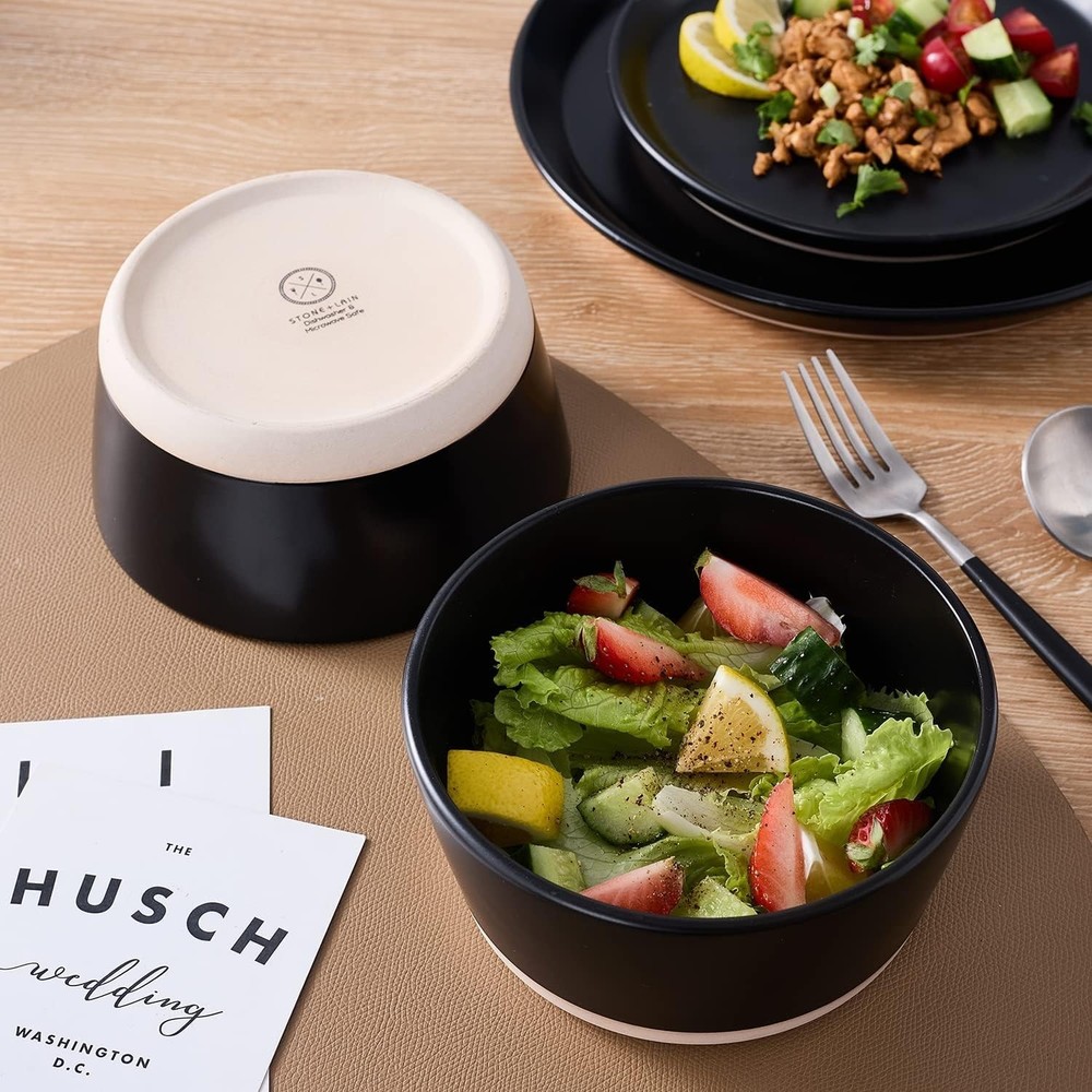 Jules 16-Piece Stoneware Dinnerware Set for 4 - Matte Black, Durable & Elegant