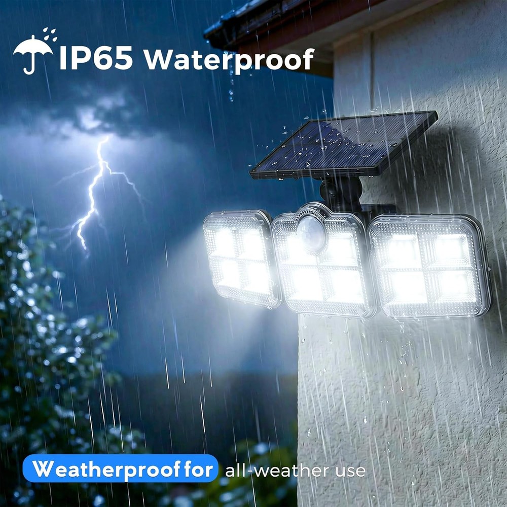 2 Pack LED Solar Lights 3-Head Outdoor Waterproof Motion Sensor Security Lamp
