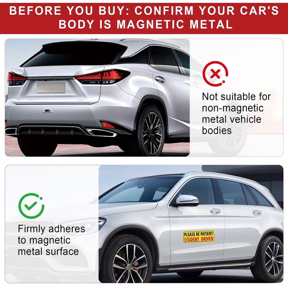 JUSTTOP 3pcs Student Driver Magnet for Car, Medium, Black&red