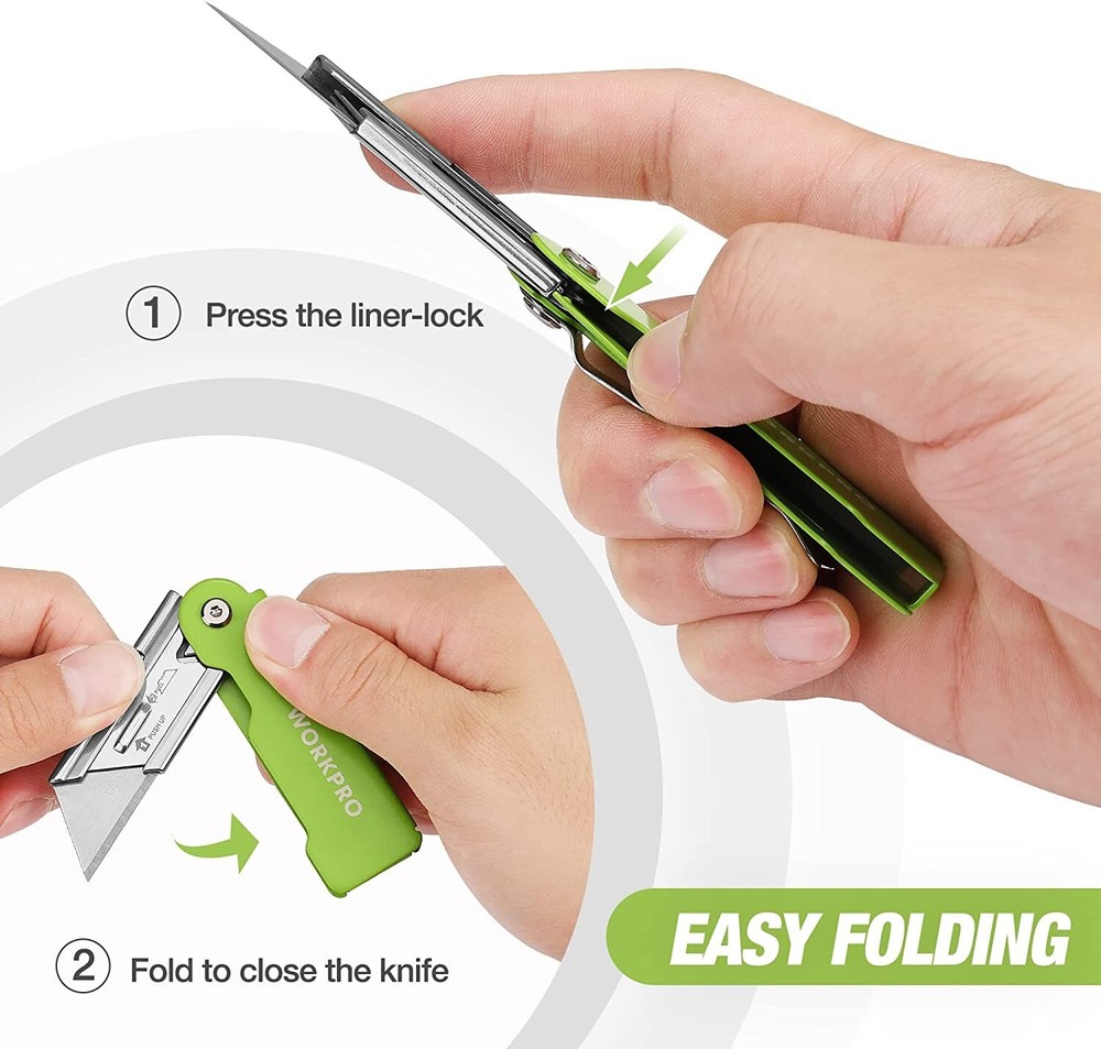 WORKPRO 3-Packs Folding Utility Knife Box Cutter Pocket Knife Quick Change Blade
