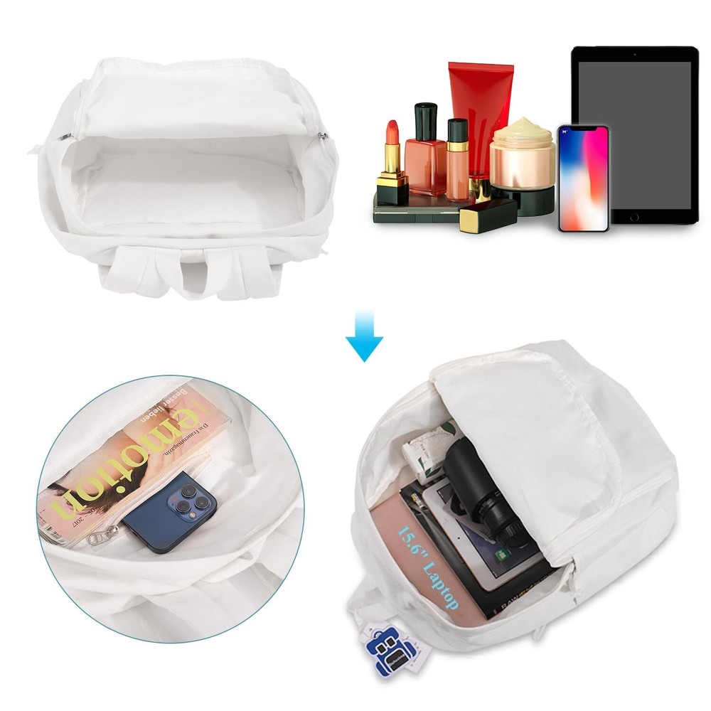 DIY Canvas Backpack White Backpack Large Casual Daypack Satchel Laptop Backpa...