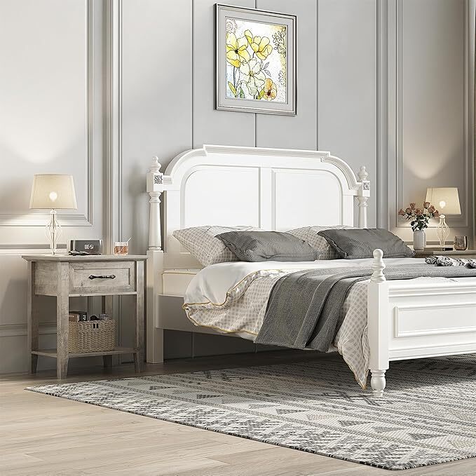 Grey Nightstand Modern End Table Side Table with Storage Drawer for Bedroom