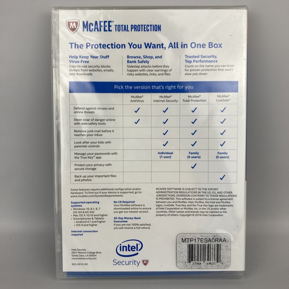 McAFEE Total Protection 2016 -Includes Antivirus Security for 10 DEVICES NEW