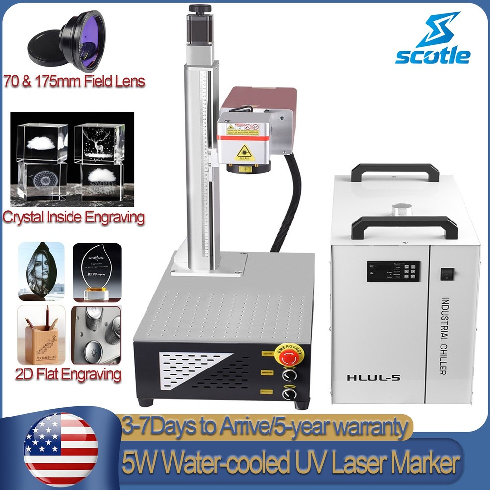 5W UV Crystal 3D Inside Engraver Laser Marking Machine & Chiller Motorized Z US