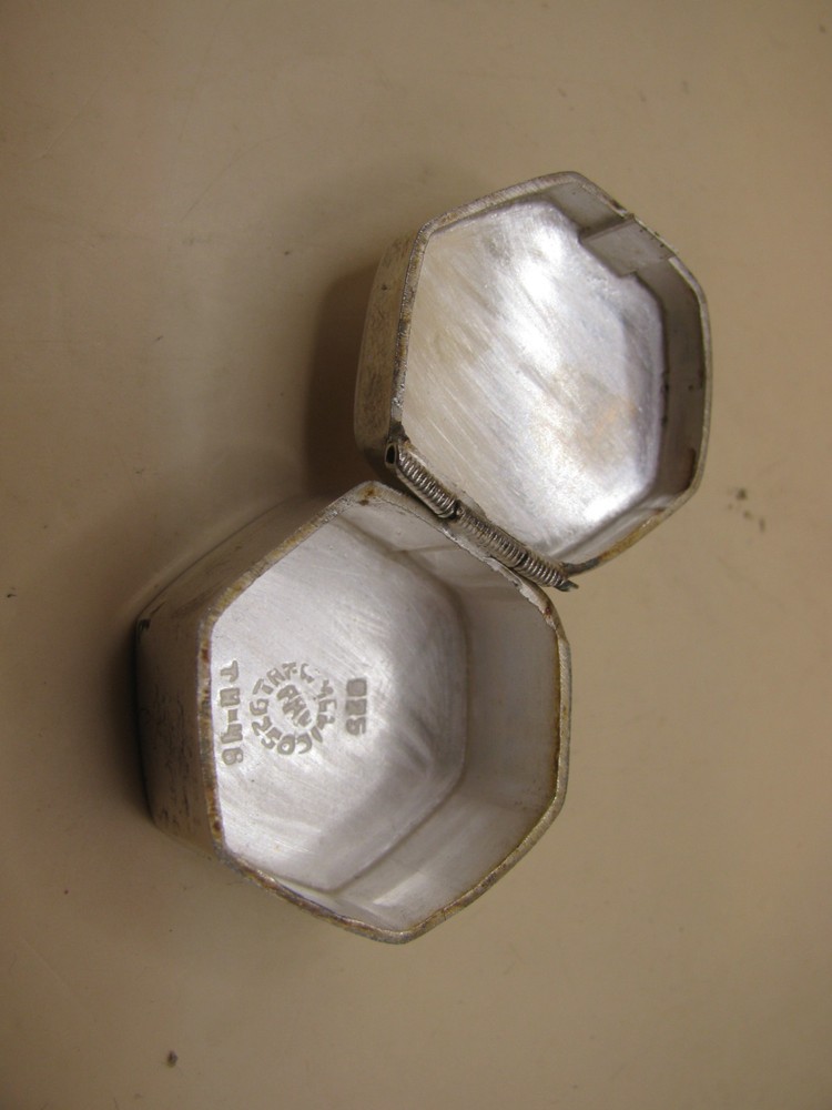 Vintage Hexagonal White Metal Pill Box - Has Mexican Silver Makers Marks