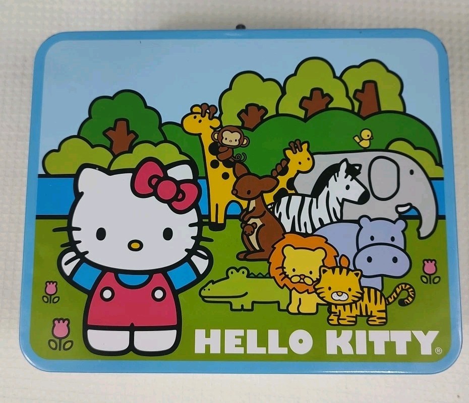 Hello Kitty Zoo Tin Lunch Box w/ handle 2012 Sanrio includes puzzle