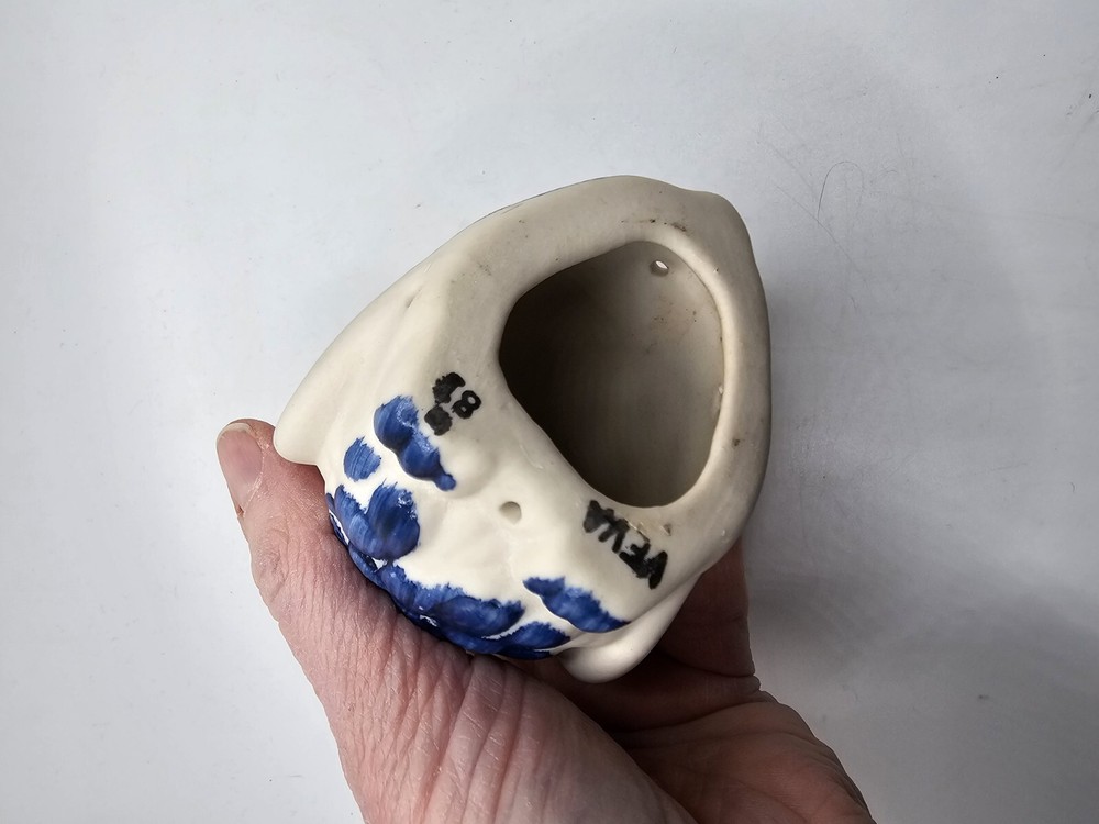 Vintage Veva Pottery Owl Windchime Base Only Blue White