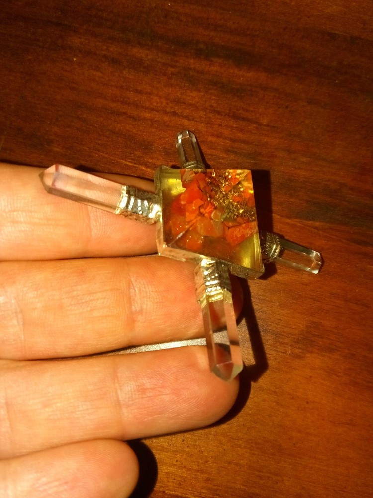 Orgone Red Jasper Crystal Energy Generator w/ 4 Crystal Quartz Points