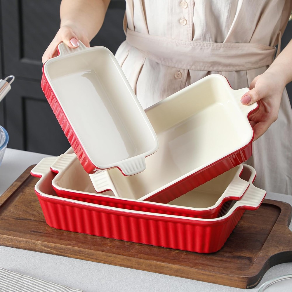Rectangular Baking Pans Set for Casseroles, 4 Sizes, Red