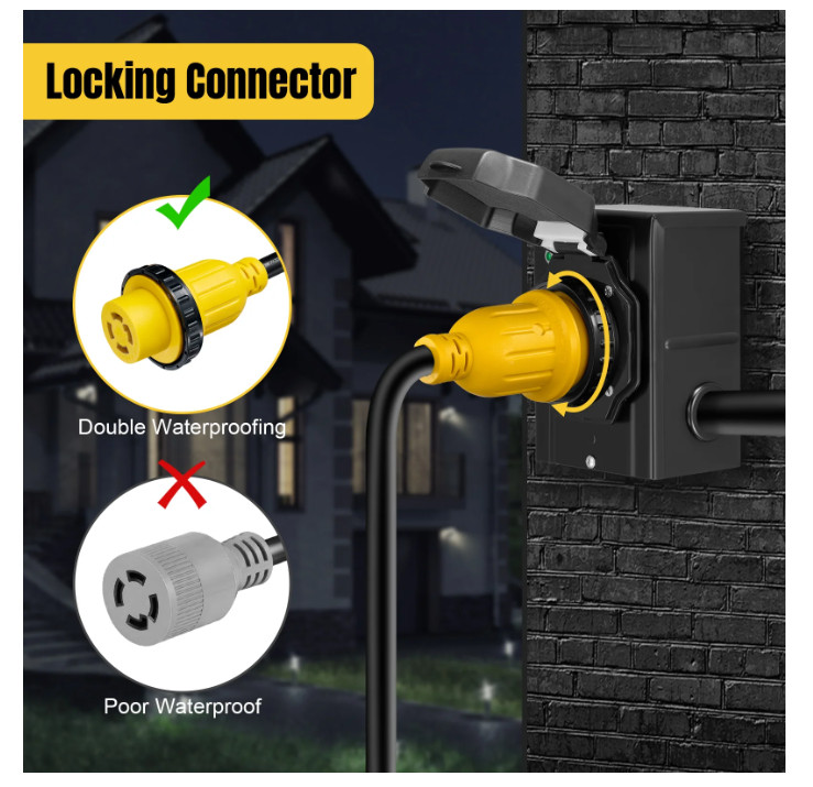 RV Extension Cord 15-50ft 30A Power Cable Rain Proof for Motorhome Camper