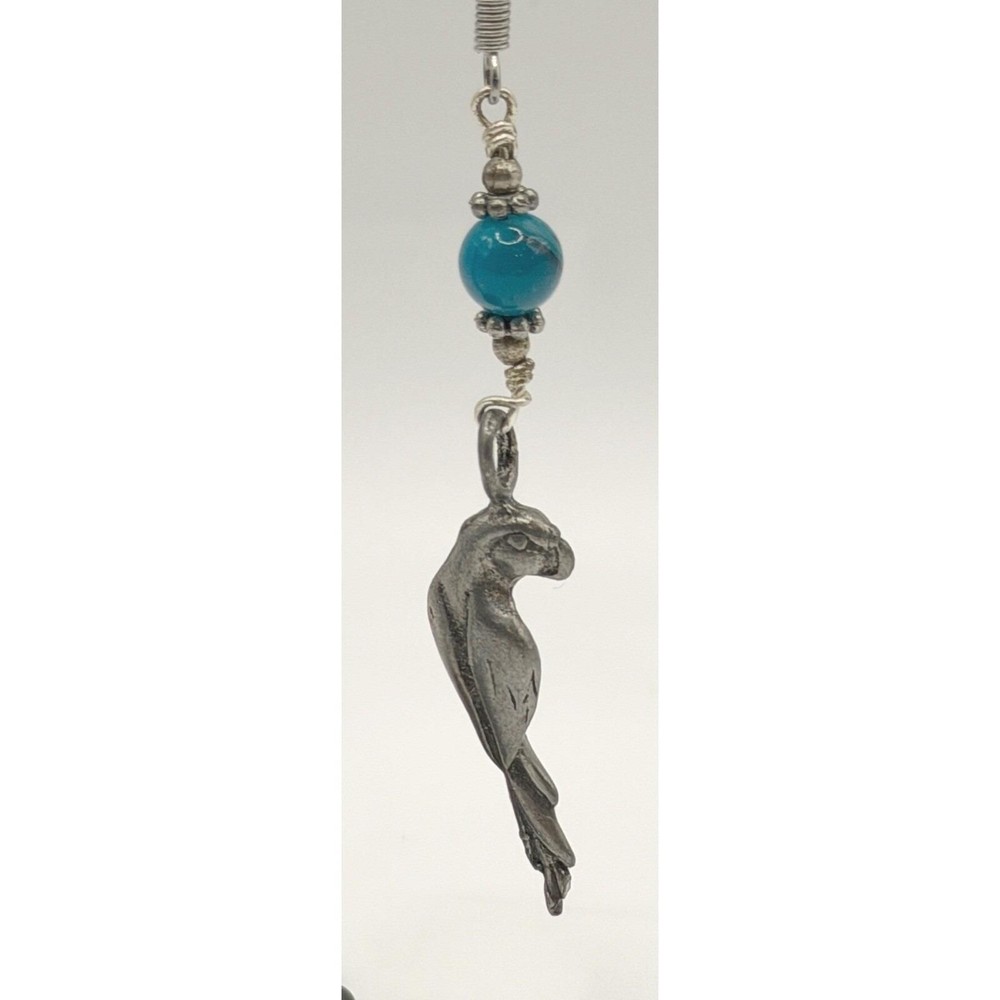 Parrot Dangle Earrings Silver Tone Turquoise Beads 2.5" Boho