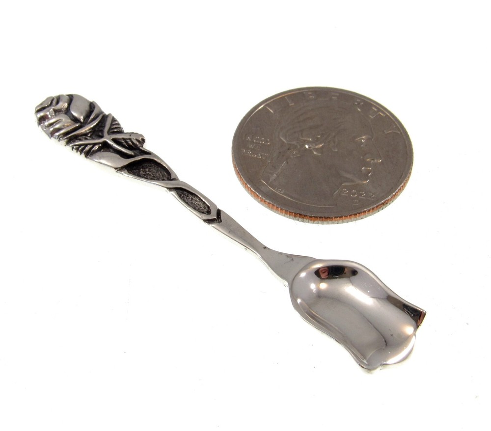 Handcrafted Solid 925 Sterling Silver Vining Rose Bush Salt Spoon Server Shovel