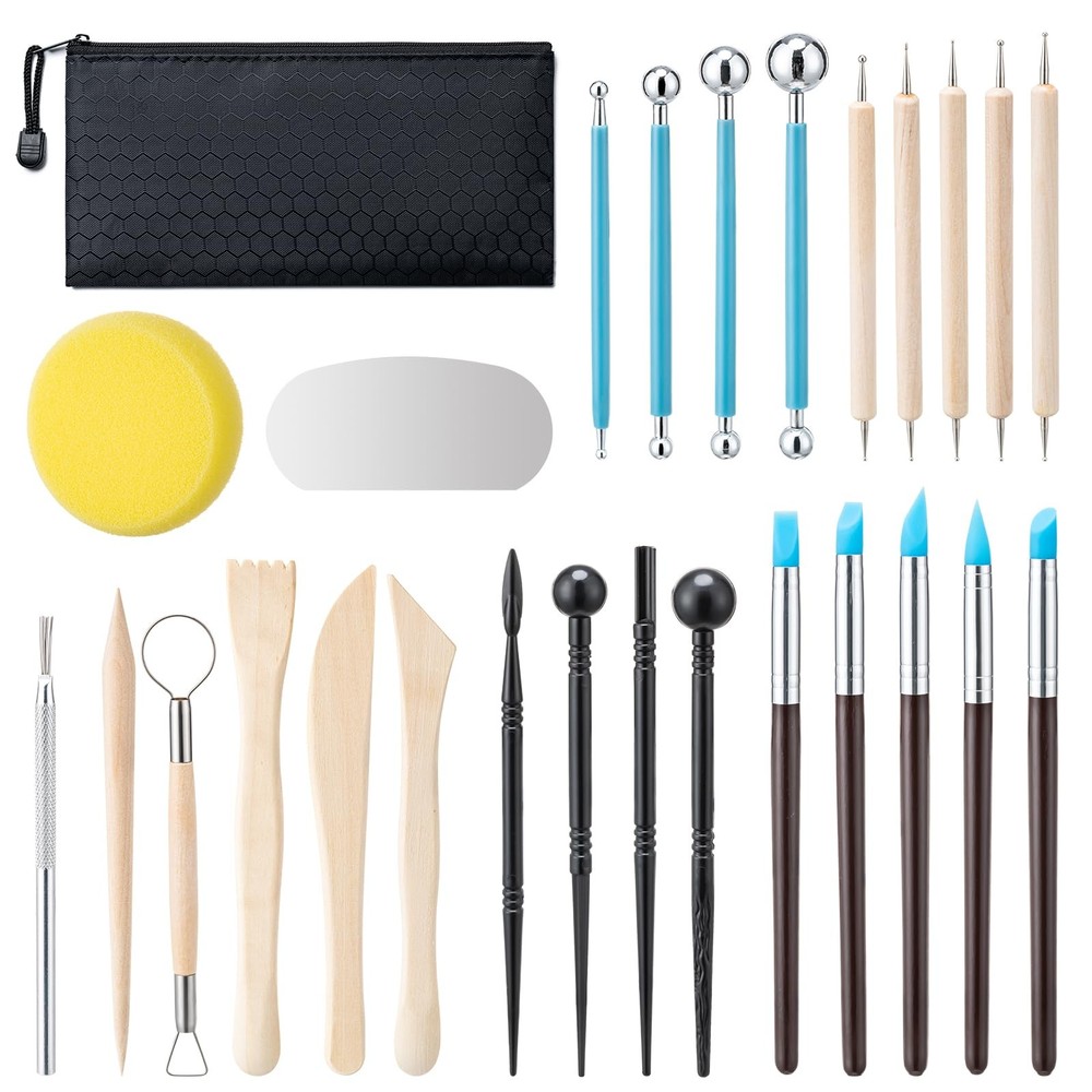 Amrules Clay Tools Kit, 27 PCS Pottery Tools, Practical Lightyellow-27Pcs