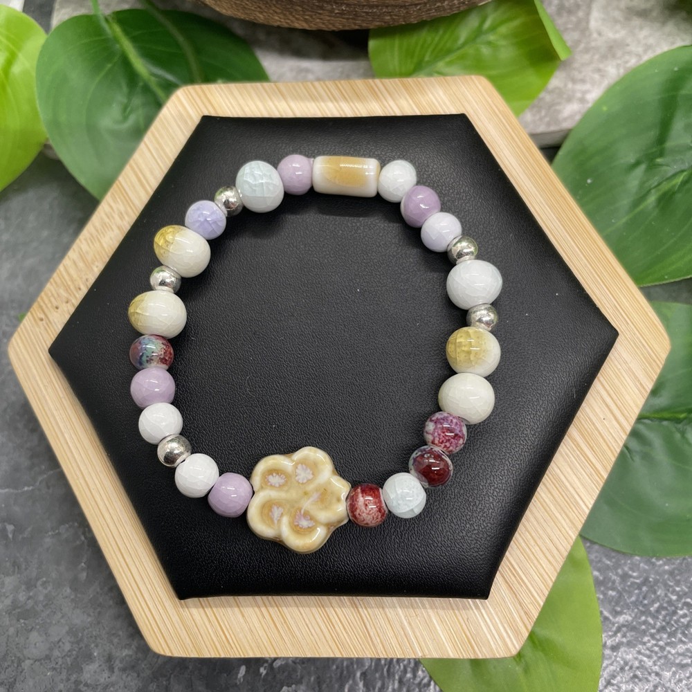 Handmade Ceramic Bead Beaded Stackable 6” Plus Stretch Bracelet New B15