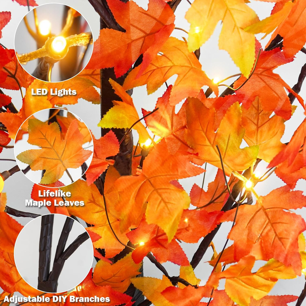 3 Pack Lighted Maple Tree, 4FT 5FT 6FT Artificial Fall Tree with 216 Lights