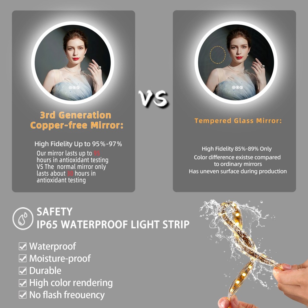 32” LED Bathroom Mirror Built-in Bluetooth Speaker Backlight Wall Vanity Mirror