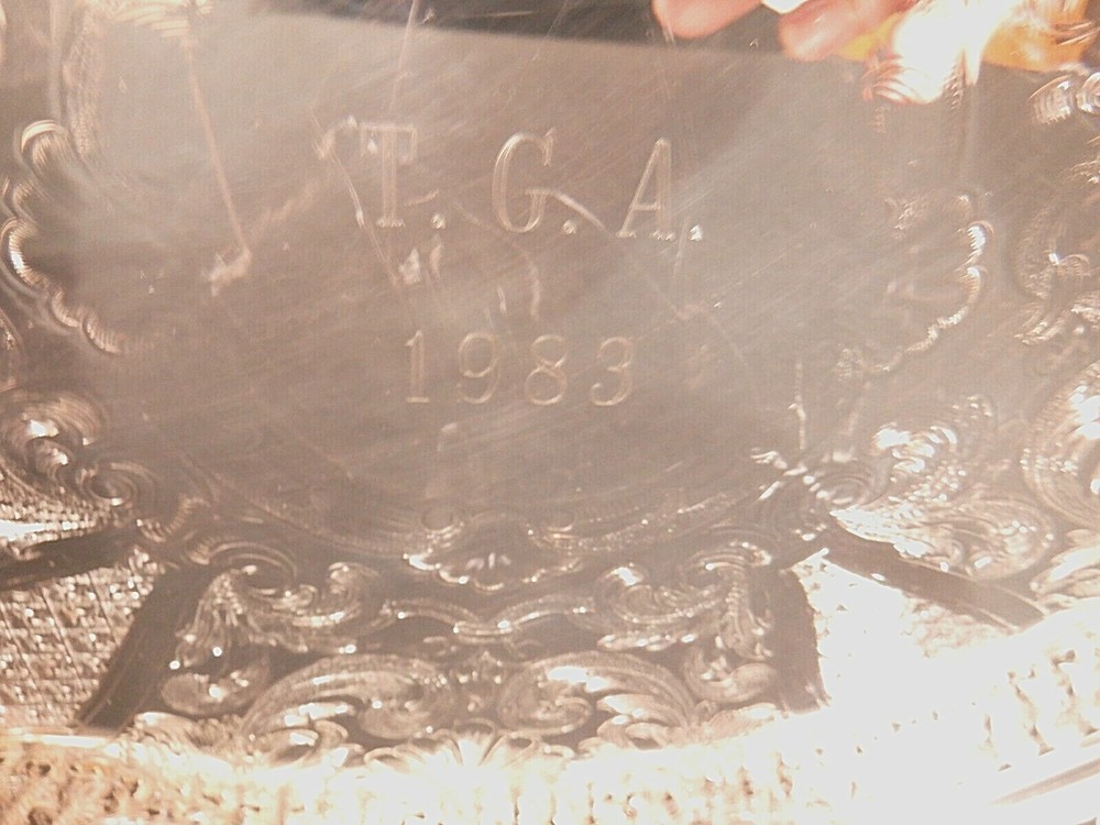 Silverplate Oneida USA Tray with Scroll Etching Raised Rim Pierced Design 13"