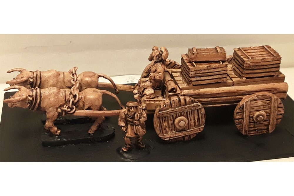15mm Fantasy Crate Wagon with Bulls & Solid Wheels (Small)