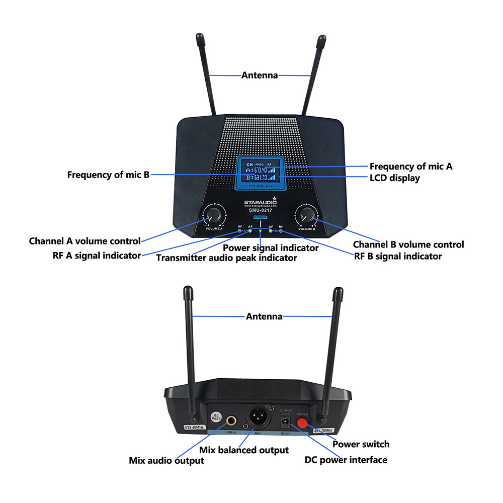 2 Channel UHF Wireless Microphone System 2CH UHF Handheld Microphone Studio Mic