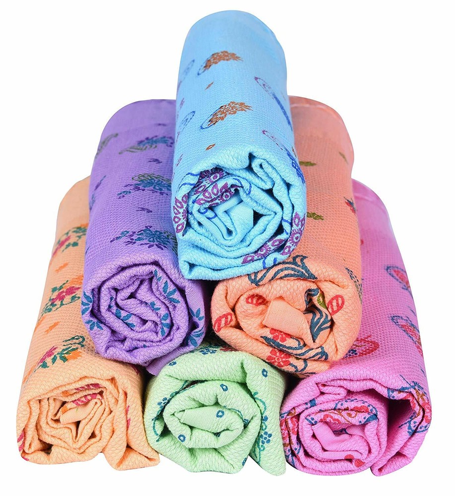 Printed Cotton Bath Towels Multi Color 6 Pack