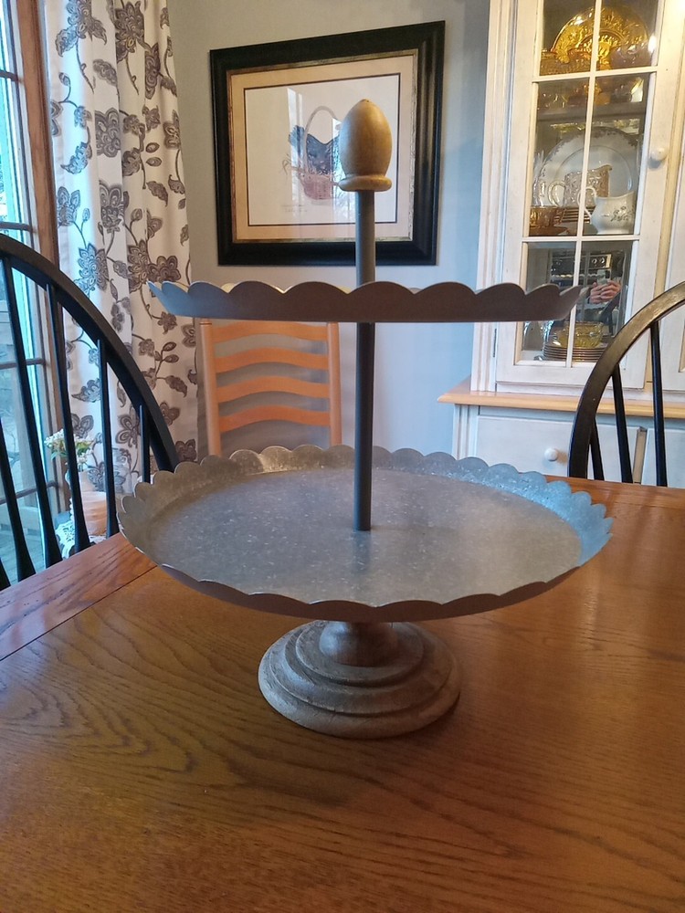 2 Tier Rustic Wood And Metal Dessert Stand