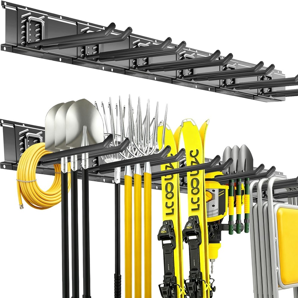 Heavy Duty Garage Tool Organizer Wall Mount, 48" Storage System with 6 Hooks