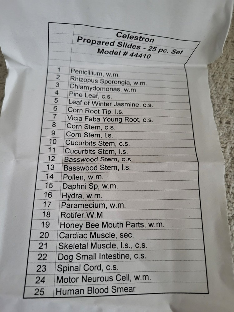 Celestron 25 Prepared Microscope Slide Kit with Storage Case #44410 & More-B