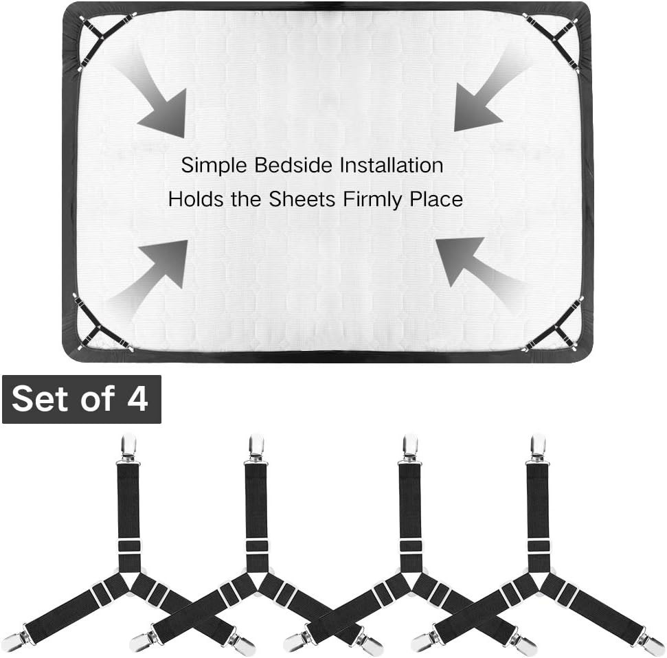 Triangle Design Adjustable Fitted Sheet Straps - 8 Piece Black Straps Set