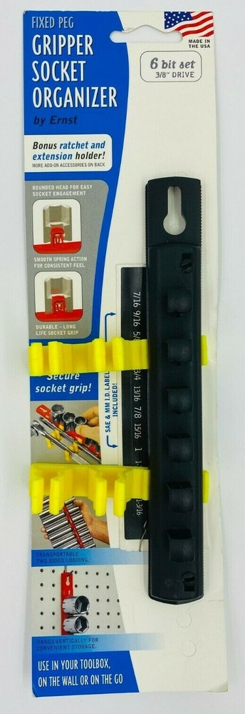 Ernst 8021 3/8" Dr. Fixed Peg "Gripper" 6 Bit Organizer BLACK