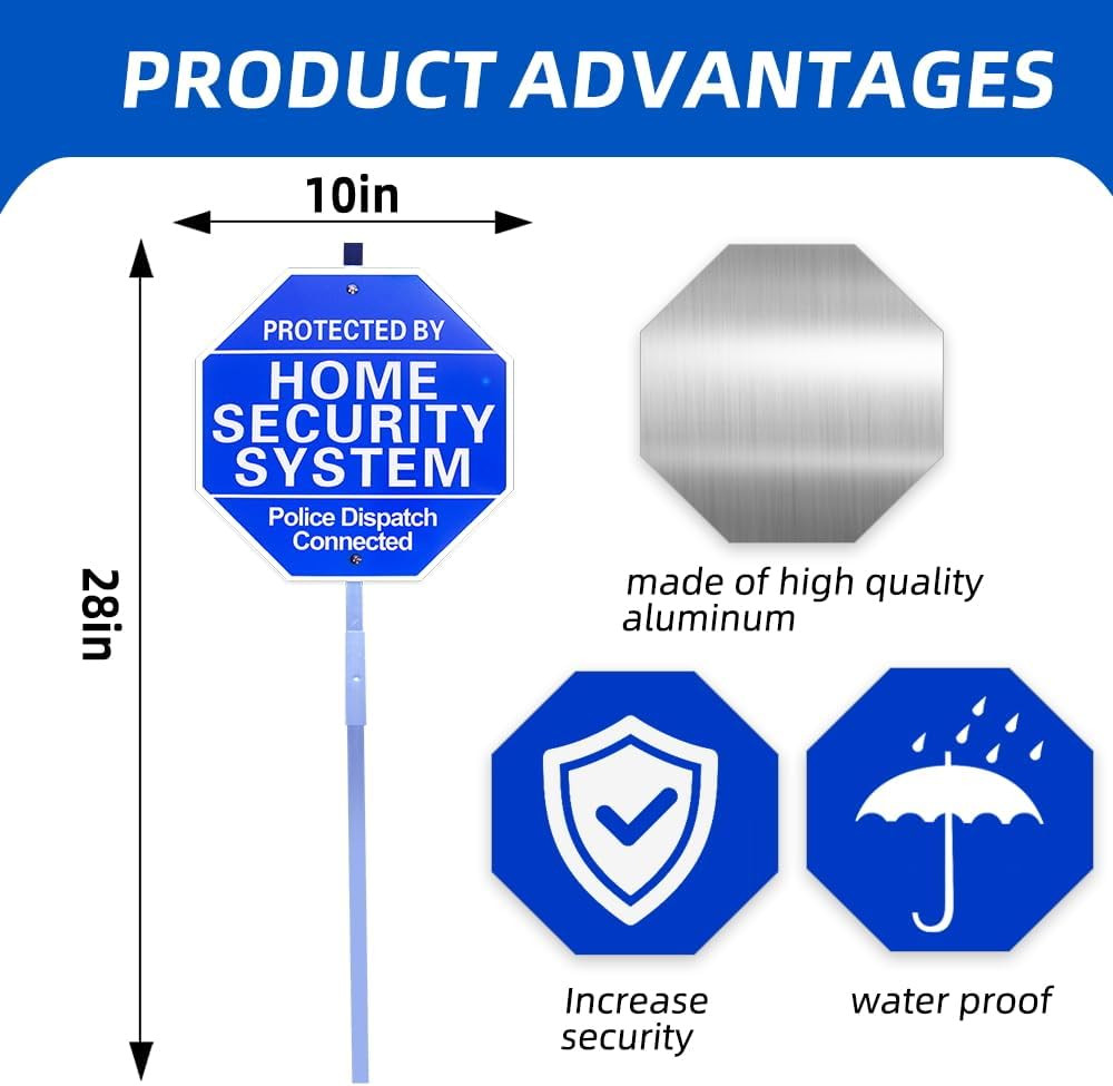 Home Security Yard Sign Stake 10x28 Protected By Security System Police Dispatch