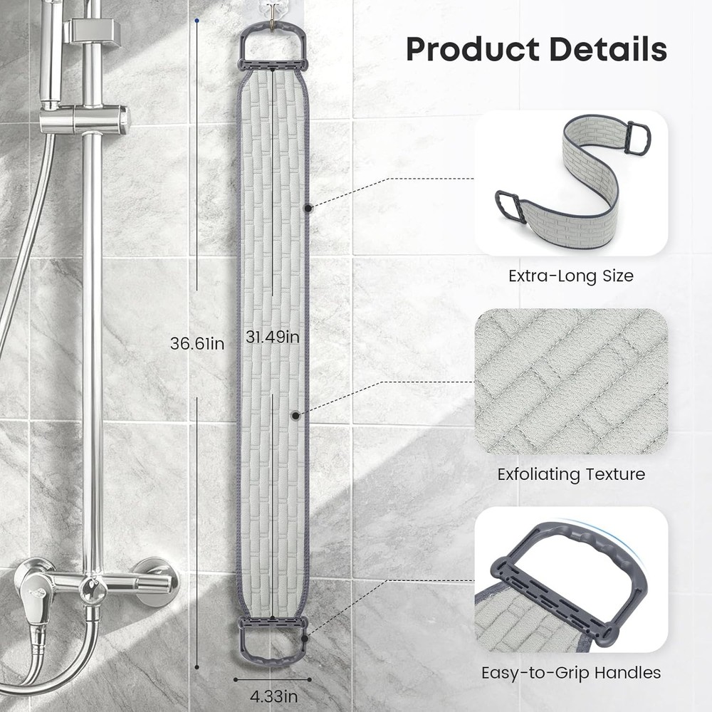 Exfoliating Back Scrubber with Plastic Handles for Shower, 36 Inches Bath Back E
