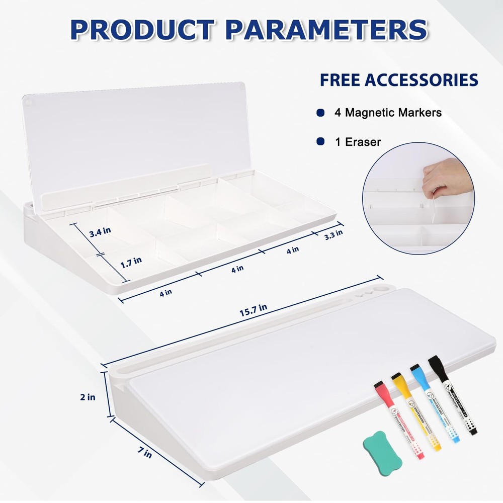 Desktop Glass Whiteboard with Storage, Desk White Board with Computer Keyboar...