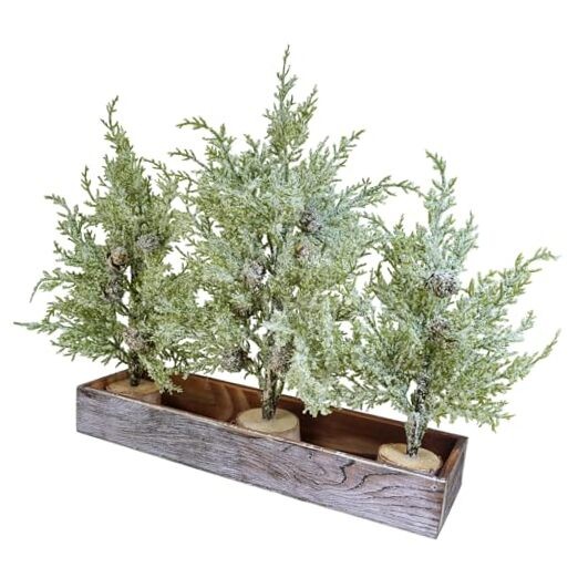 3 Pack Snowy Mini Cedar Trees with Pinecones and Wood Bases Artificial Small