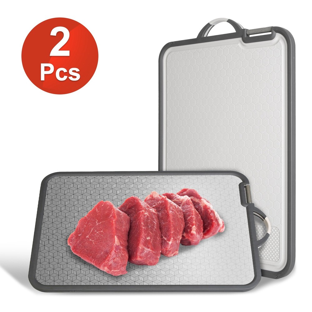2Pcs Double Sided Stainless Steel Chopping Board Lightweight with Mesh Design