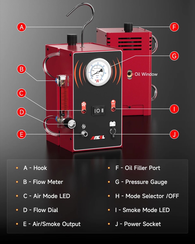 Auto Smoke Leak Detector Evap Pipe Smoke Generator Pipe Leakage Analyzer Tester